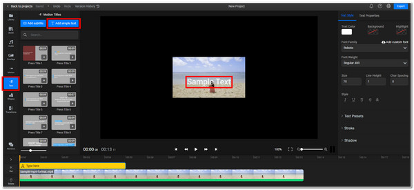 Tilføj test til Video Flixier Access And Text