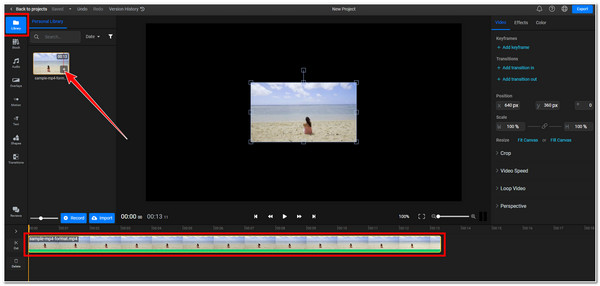 Add Test to Video Flixier Add Video File to Timeline