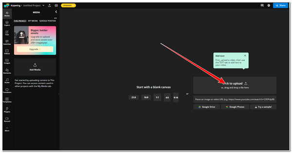 Add Test to Video Kapwing Import Video File