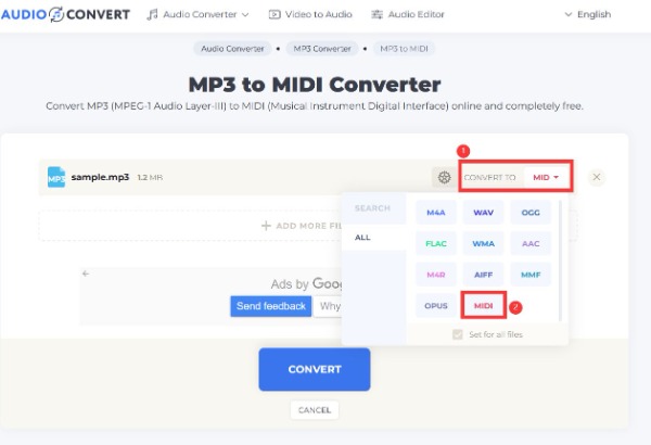 Choose Output format Audio Convert