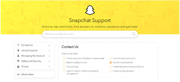 Contact Snapchat Support