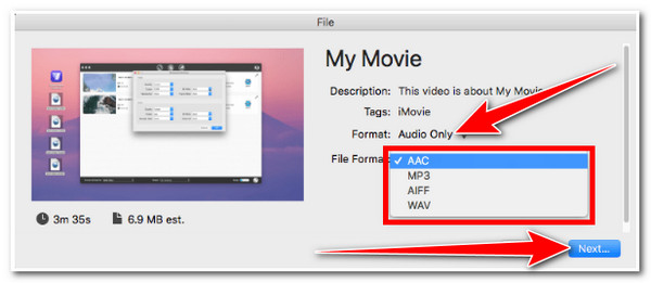 Pura ääni videosta iMovie Select Format