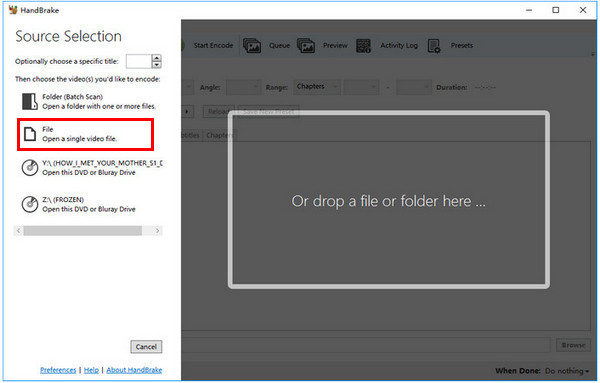 HandBrake Videodatei hinzufügen