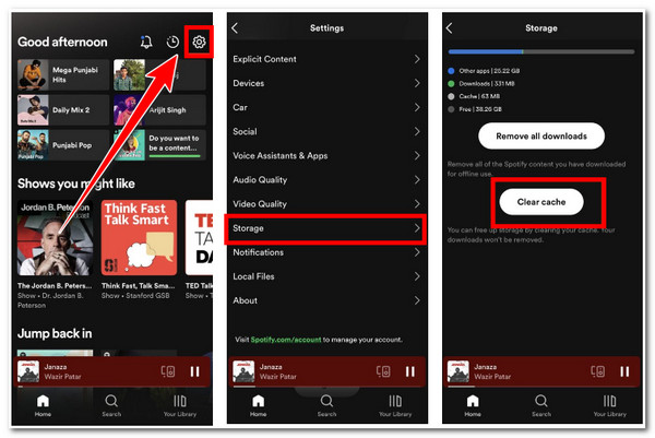 iPhone Ryd app-cache uden at slette app Spotify-app