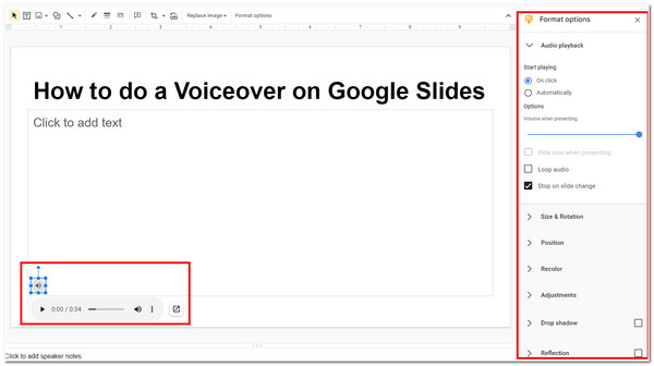 Voice Over on Google Slide Configure Recorder Audio File