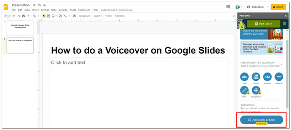Voice Over on Google Slide Pear Deck Start Recording