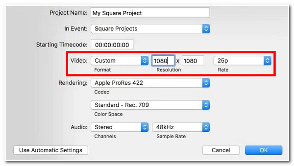 Ändra upplösning Final Cut Pro Ange upplösning