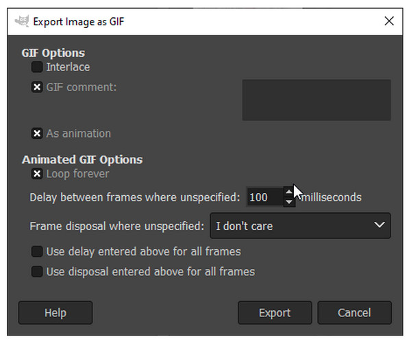 GIMP Export GIF