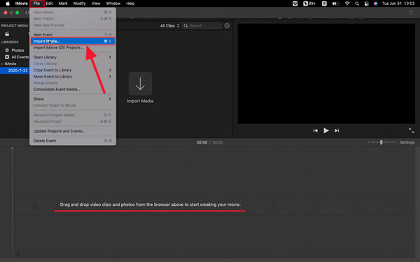 iMovie on Mac Import Media