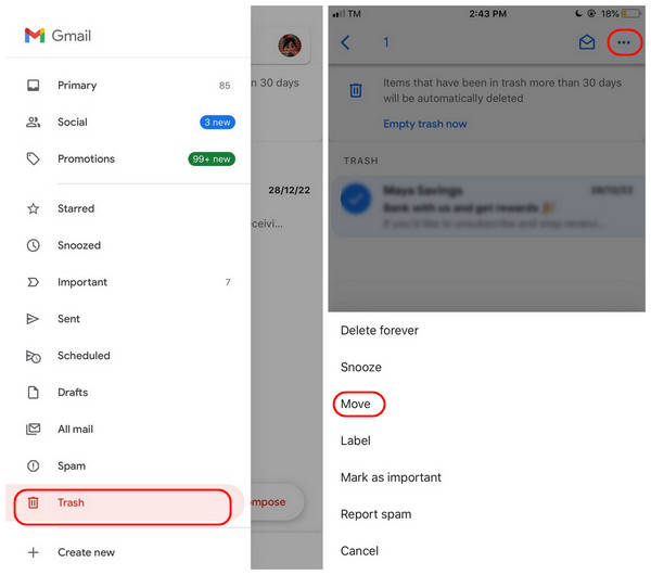 กู้คืนอีเมล Gmail ของ iPhone