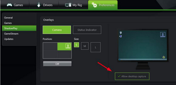 Shadowplay cho phép chụp Desktop