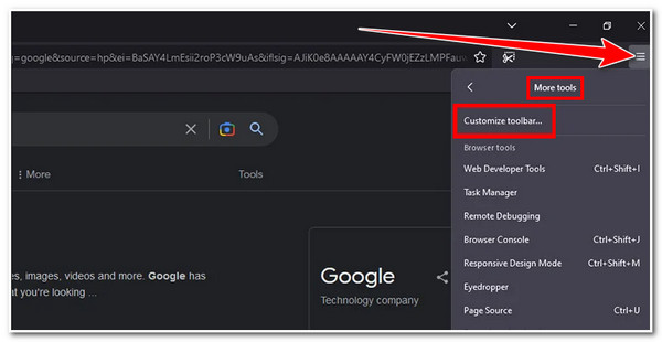 Ota vierittävä kuvakaappaus Firefoxin käyttö Mukauta työkalupalkkia