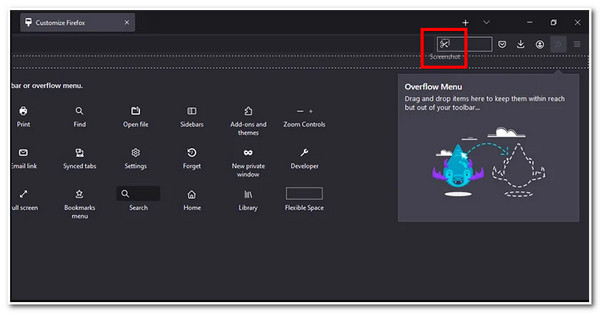 Ota vierivä näyttökuva Firefox Vedä kuvakaappaus
