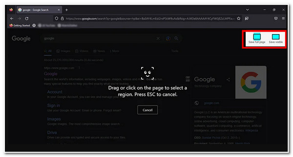 Ota vierivä kuvakaappaus Firefox Tallenna koko sivu