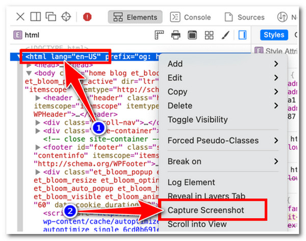 Ota vierivä kuvakaappaus Safari Kopioi HTML
