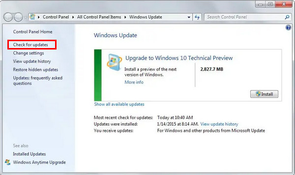 Windows 7 Tarkista päivitykset