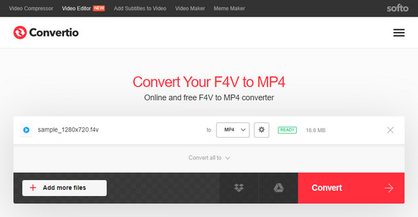Convertio แปลง F4V เป็น MP4