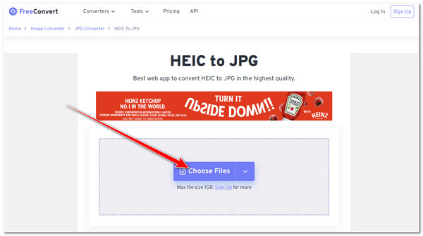 FreeConvert Upload HEIC File