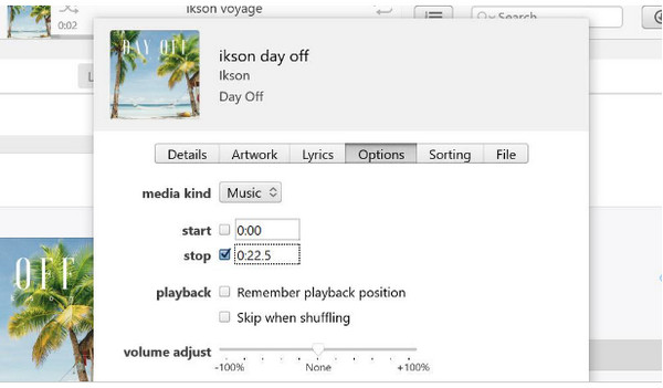 iTunes Állítsa be a kezdési és befejezési időt