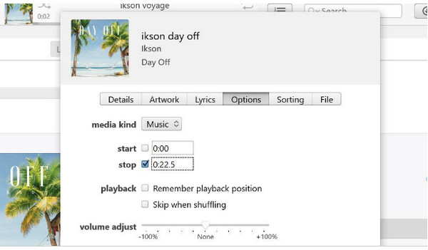 iTunes Set Start and End Time