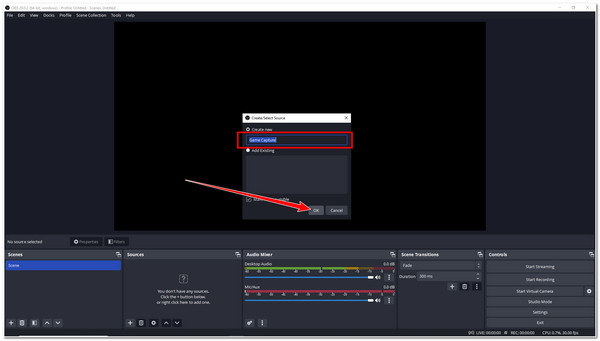 Ta opp Genshin Impact OBS Velg Game Capture Label