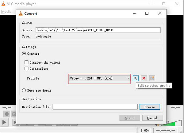 VLC Select Format