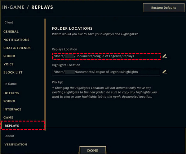 LoL Replays Location