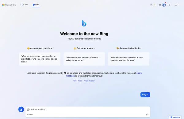 Microsoft Bing Chat ChatGPT alternatíva