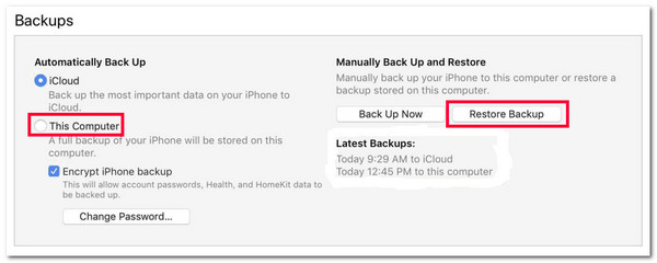 Restore iPhone Click Summary and Select Restore Backup