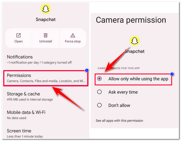 Allow Camera Access for Snapchat on Android