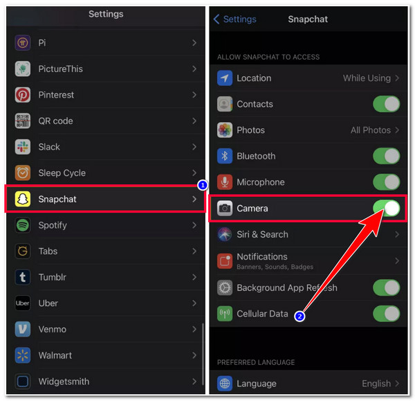 Allow Camera Access for Snapchat on iPhone