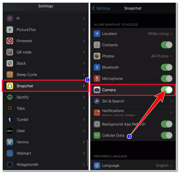 אפשר גישה למצלמה עבור Snapchat באייפון