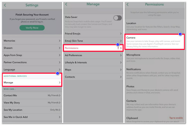 Allow Camera Access for Snapchat Settings
