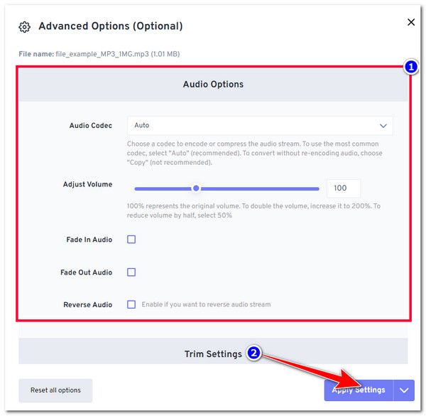 FreeConvert Modify Parameters