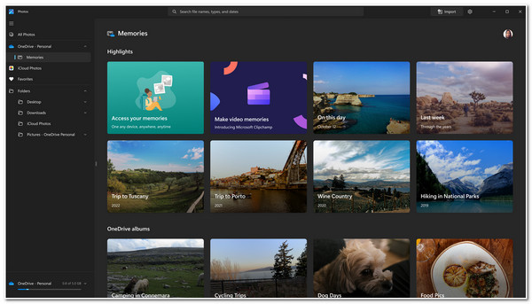 Microsoft Photos -sovelluksen käyttöliittymä