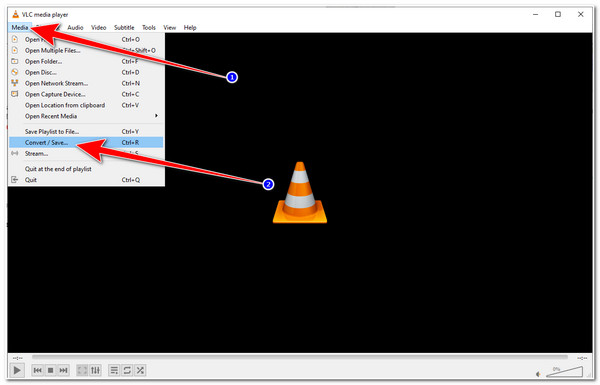 VLC Insert Blu-ray Open VLC Select Media Convert Save