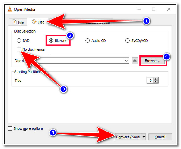 VLC Select Blu-ray Click Convert Save