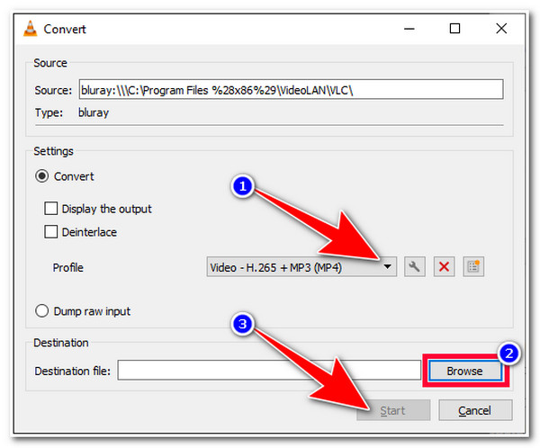 VLC Select MP4 Start Converting