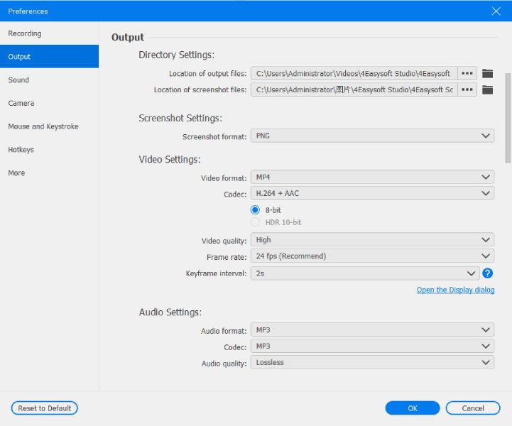 4Easyoft Recording Settings