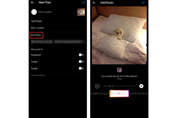 Legg til musikk Instagram-innlegg fra biblioteket