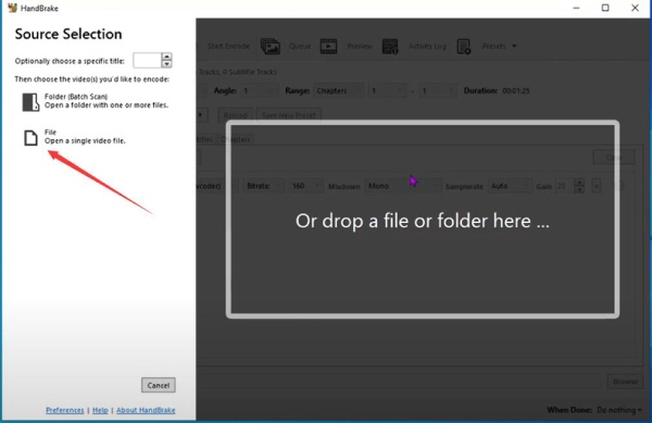 Add Video File Handbrake
