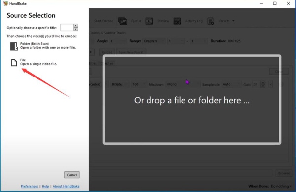 Videodatei hinzufügen Handbrake