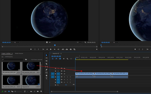 Aggiungi video alla première della timeline