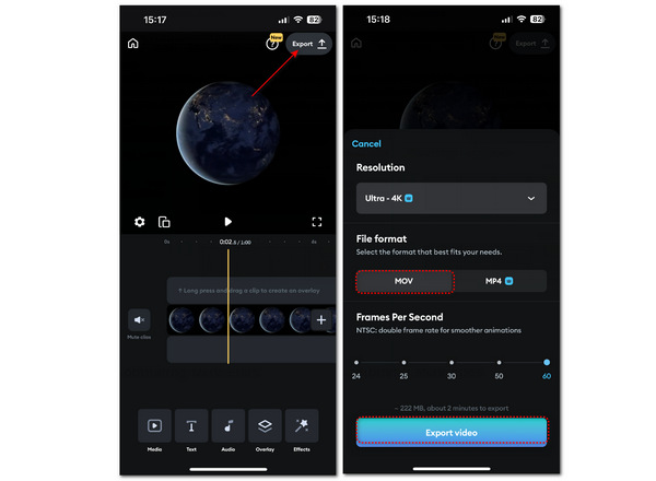 Export MOV Video Splice