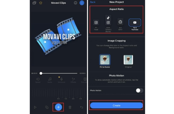 Klepněte na Vytvořit Movavi