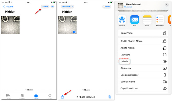 ยกเลิกการซ่อนรูปภาพ iOS 15