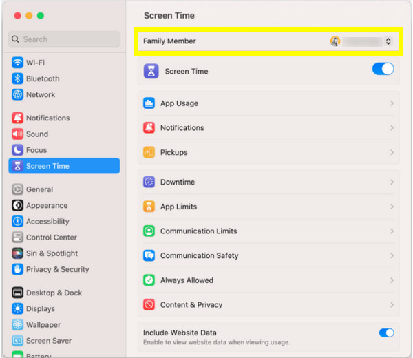 Restablecer el tiempo de uso de Mac a través de un dispositivo familiar