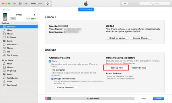 Varmuuskopioi tekstiviesti iTunes