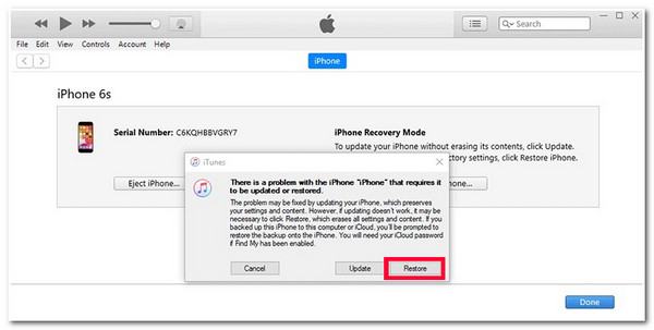 Restore iPhone on iTunes