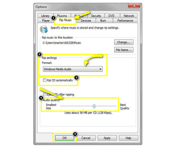 Windows Media Player Rip Settings